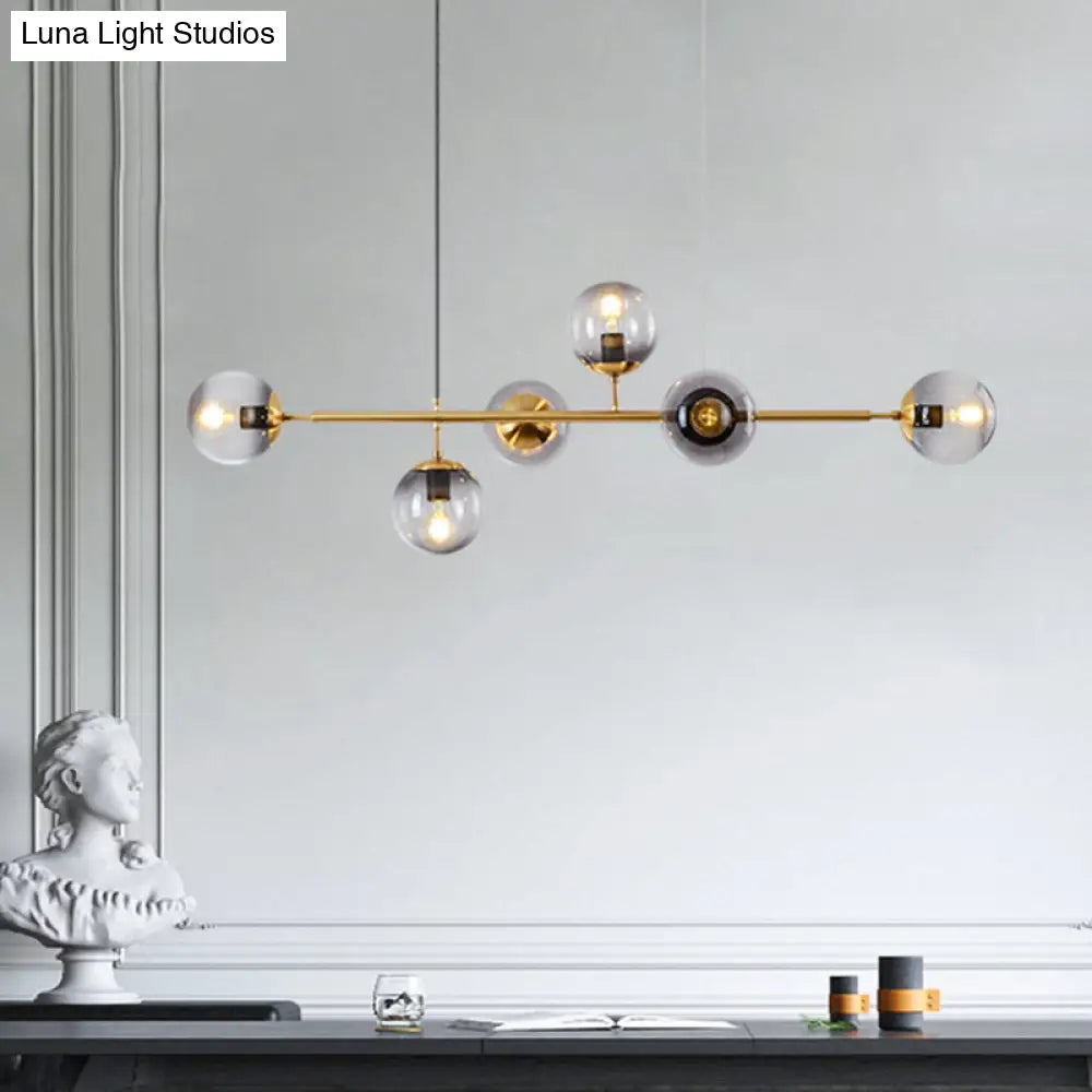 DecorBites™ Modern Gold Metal Island Pendant Lighting with 6 Lights and Spherical Glass for Dining Table