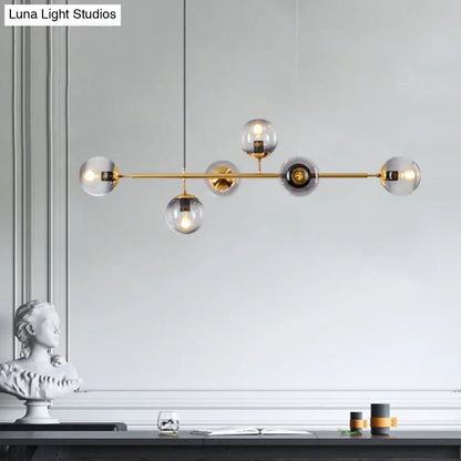 DecorBites™ Modern Gold Metal Island Pendant Lighting with 6 Lights and Spherical Glass for Dining Table