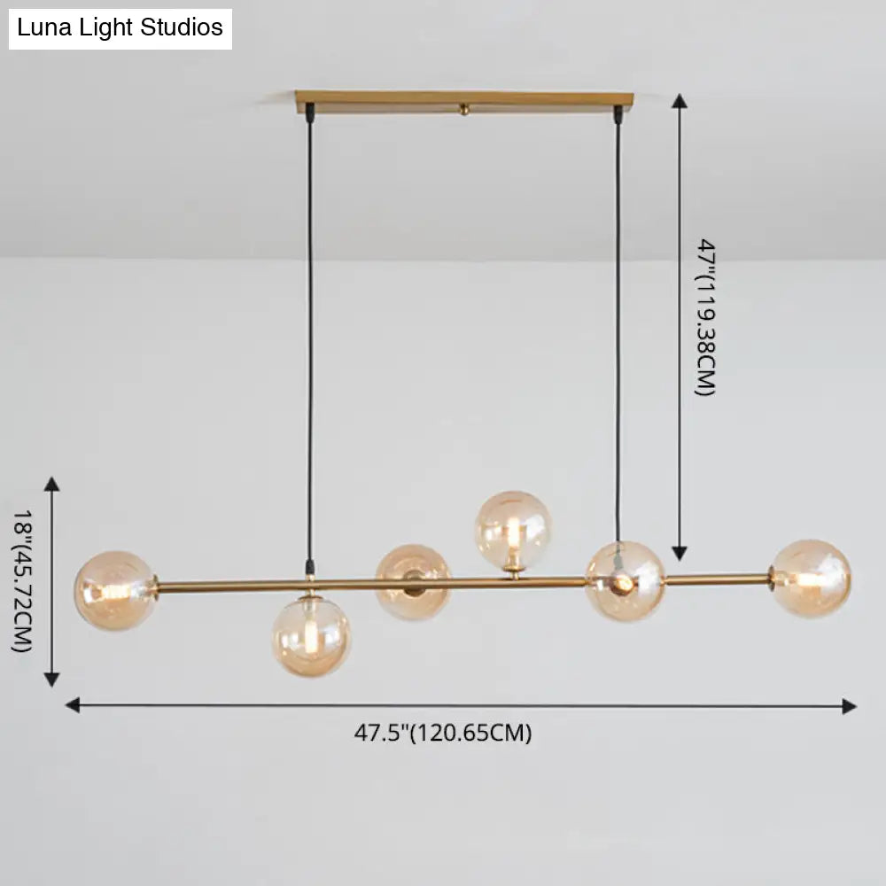 DecorBites™ Modern Gold Metal Island Pendant Lighting with 6 Lights and Spherical Glass for Dining Table