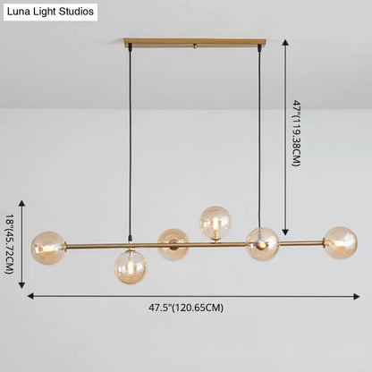 DecorBites™ Modern Gold Metal Island Pendant Lighting with 6 Lights and Spherical Glass for Dining Table