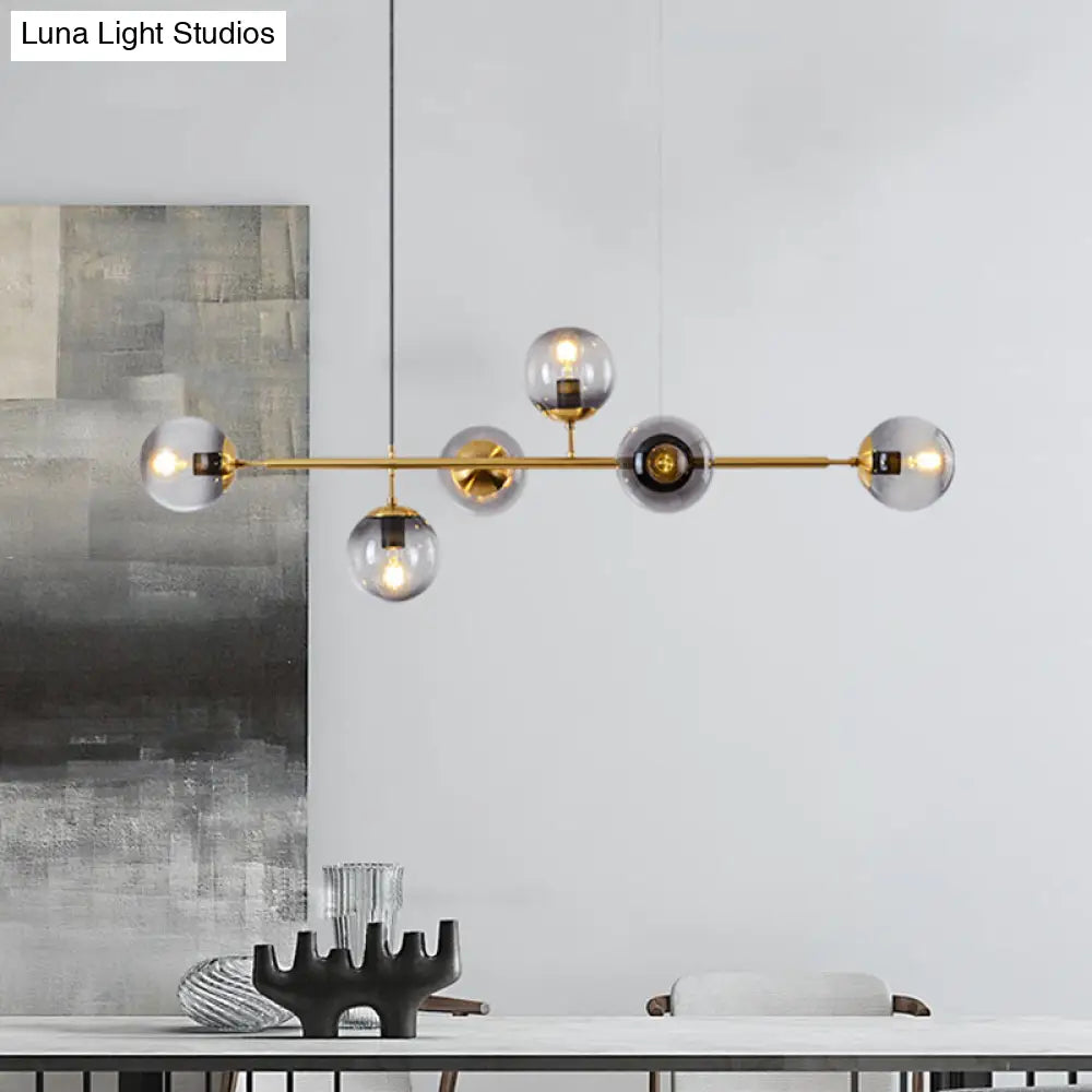 DecorBites™ Modern Gold Metal Island Pendant Lighting with 6 Lights and Spherical Glass for Dining Table
