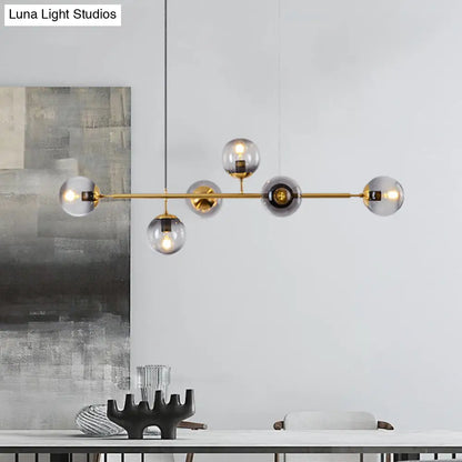DecorBites™ Modern Gold Metal Island Pendant Lighting with 6 Lights and Spherical Glass for Dining Table
