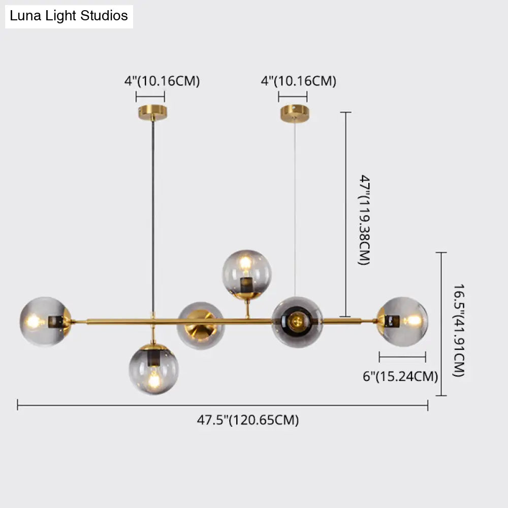 DecorBites™ Modern Gold Metal Island Pendant Lighting with 6 Lights and Spherical Glass for Dining Table