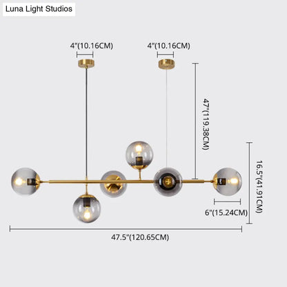 DecorBites™ Modern Gold Metal Island Pendant Lighting with 6 Lights and Spherical Glass for Dining Table