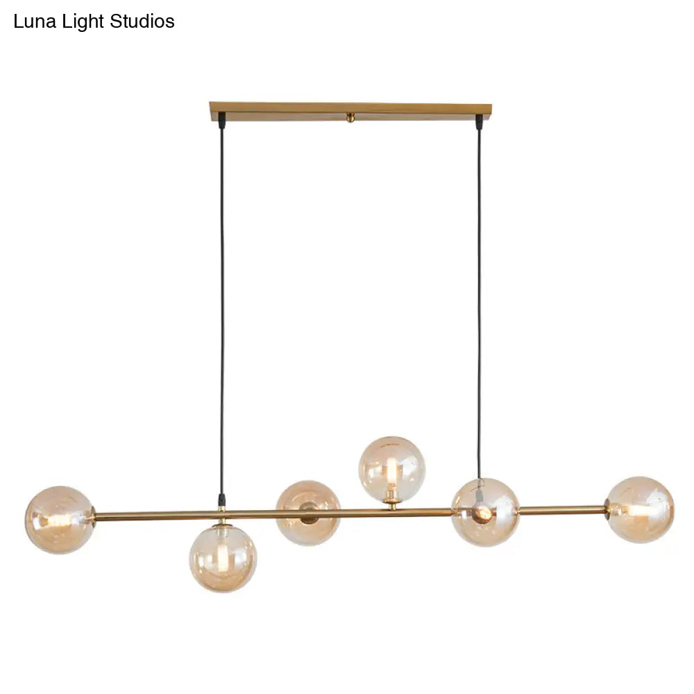 DecorBites™ Modern Gold Metal Island Pendant Lighting with 6 Lights and Spherical Glass for Dining Table