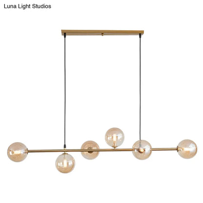 DecorBites™ Modern Gold Metal Island Pendant Lighting with 6 Lights and Spherical Glass for Dining Table