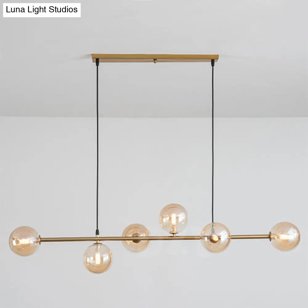 DecorBites™ Modern Gold Metal Island Pendant Lighting with 6 Lights and Spherical Glass for Dining Table
