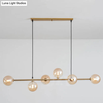DecorBites™ Modern Gold Metal Island Pendant Lighting with 6 Lights and Spherical Glass for Dining Table