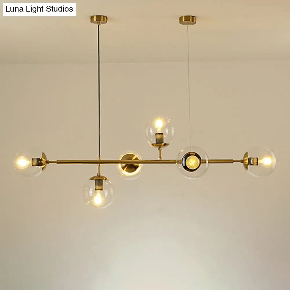DecorBites™ Modern Gold Metal Island Pendant Lighting with 6 Lights and Spherical Glass for Dining Table