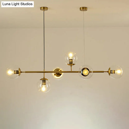 DecorBites™ Modern Gold Metal Island Pendant Lighting with 6 Lights and Spherical Glass for Dining Table