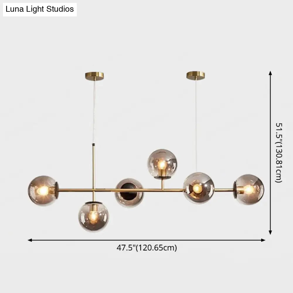 DecorBites™ Modern Gold Metal Island Pendant Lighting with 6 Lights and Spherical Glass for Dining Table