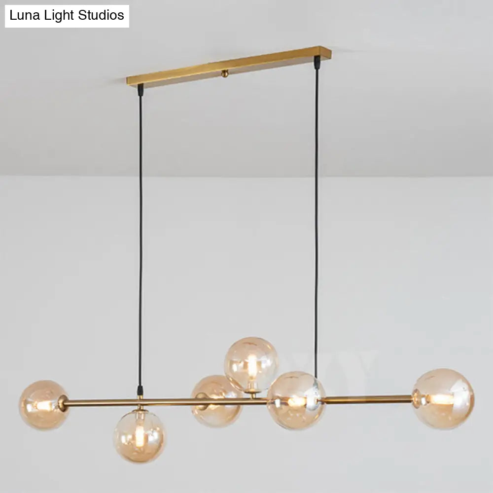 DecorBites™ Modern Gold Metal Island Pendant Lighting with 6 Lights and Spherical Glass for Dining Table