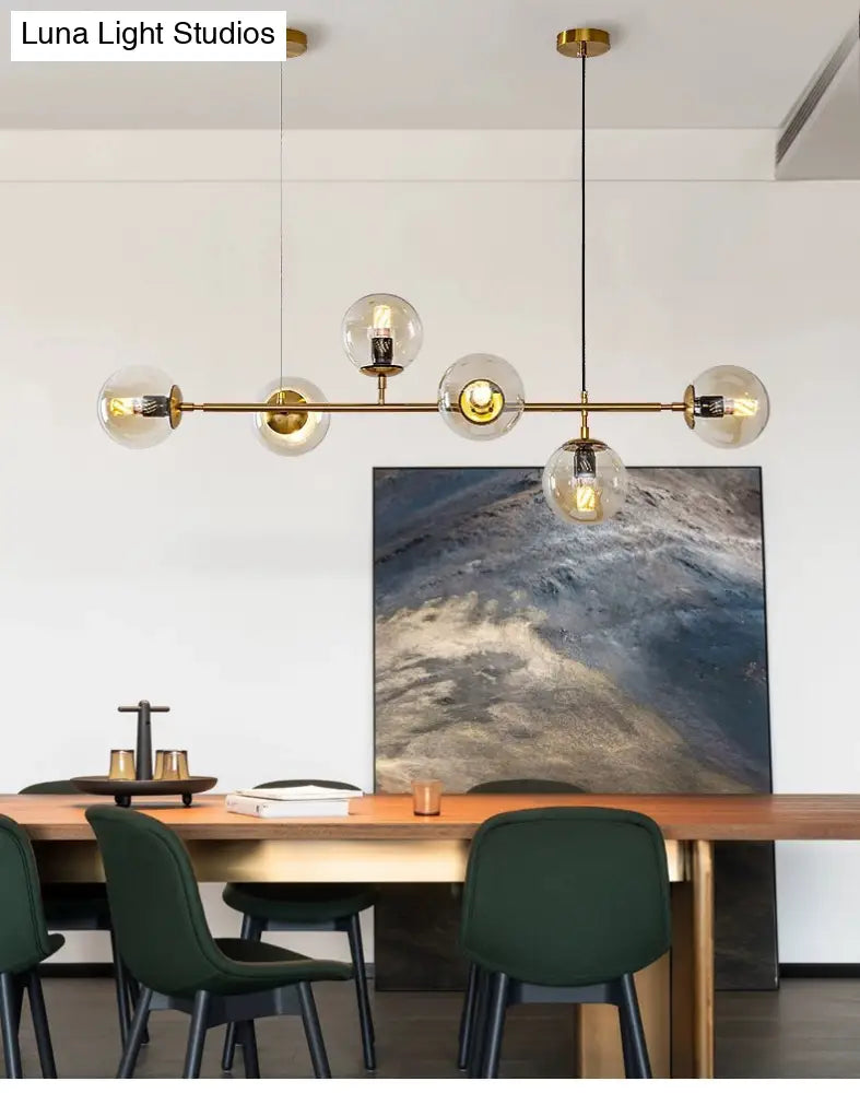 DecorBites™ Modern Gold Metal Island Pendant Lighting with 6 Lights and Spherical Glass for Dining Table
