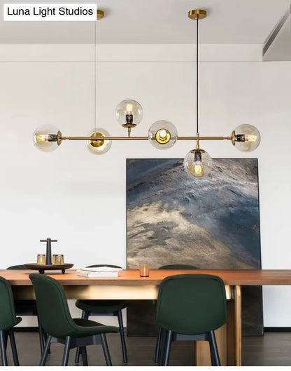 DecorBites™ Modern Gold Metal Island Pendant Lighting with 6 Lights and Spherical Glass for Dining Table