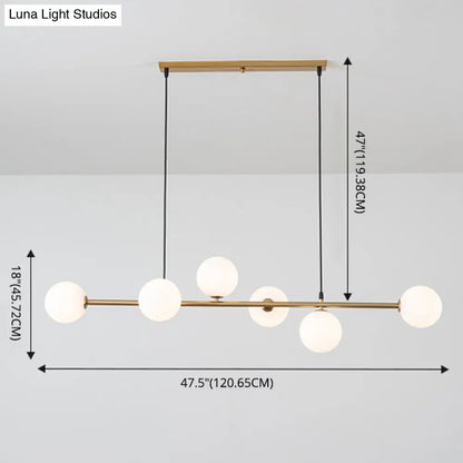 DecorBites™ Modern Gold Metal Island Pendant Lighting with 6 Lights and Spherical Glass for Dining Table