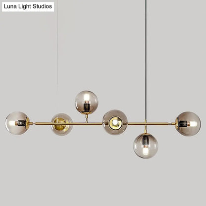 DecorBites™ Modern Gold Metal Island Pendant Lighting with 6 Lights and Spherical Glass for Dining Table