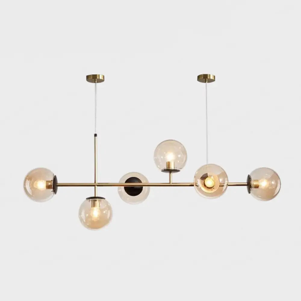 DecorBites™ Modern Gold Metal Island Pendant Lighting with 6 Lights and Spherical Glass for Dining Table