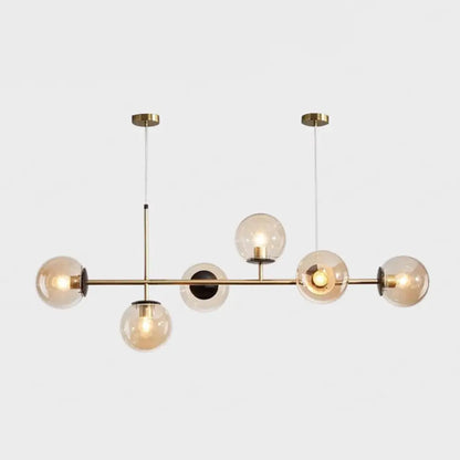 DecorBites™ Modern Gold Metal Island Pendant Lighting with 6 Lights and Spherical Glass for Dining Table