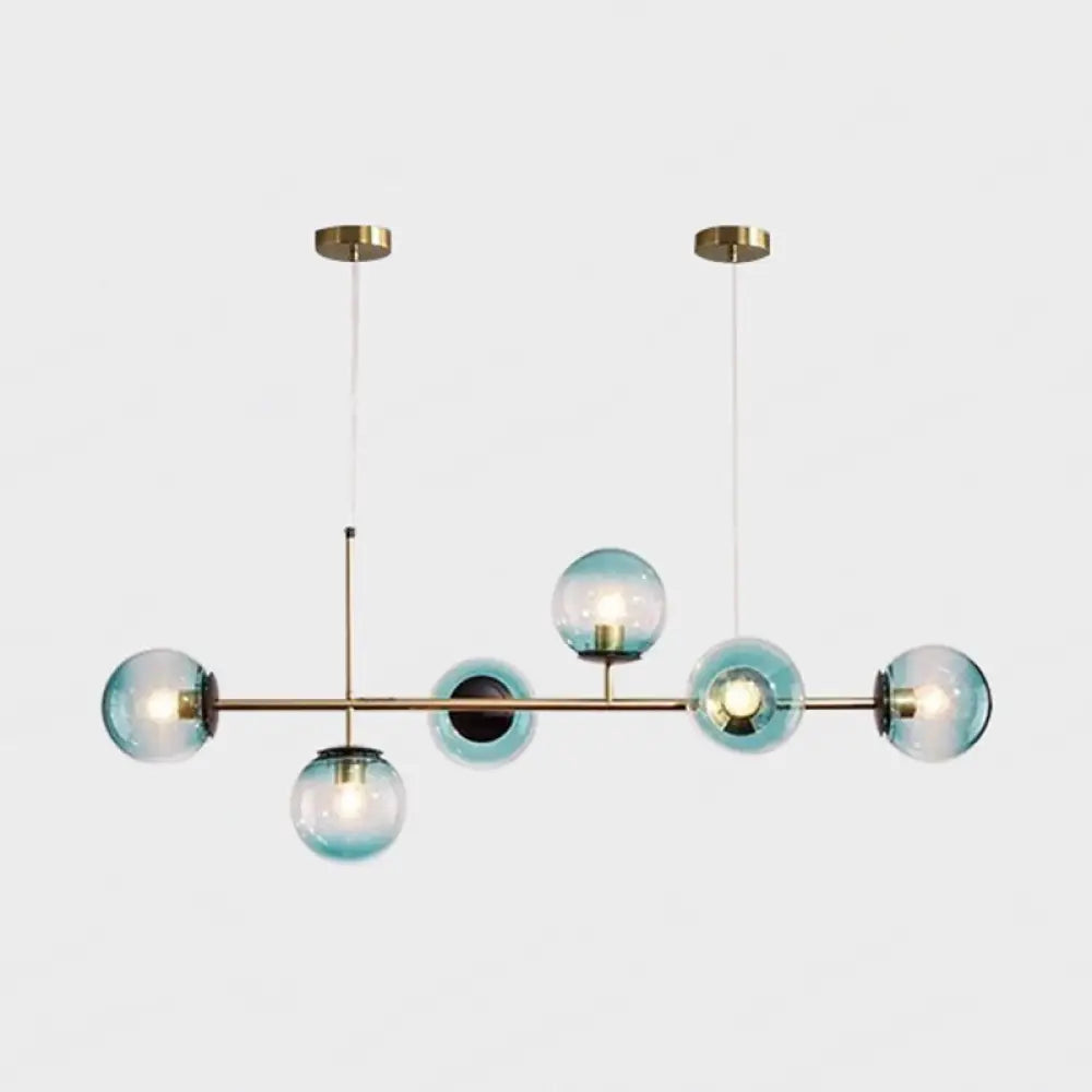 DecorBites™ Modern Gold Metal Island Pendant Lighting with 6 Lights and Spherical Glass for Dining Table
