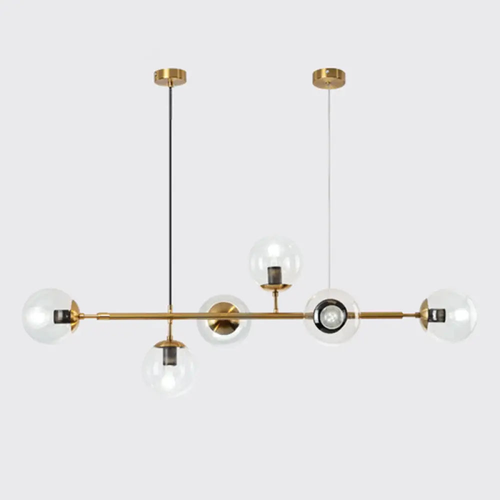 DecorBites™ Modern Gold Metal Island Pendant Lighting with 6 Lights and Spherical Glass for Dining Table