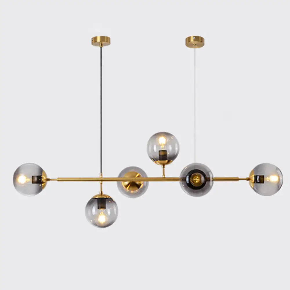 DecorBites™ Modern Gold Metal Island Pendant Lighting with 6 Lights and Spherical Glass for Dining Table