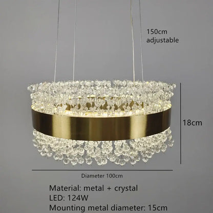 Modern gold metal led chandelier crystal dining room light