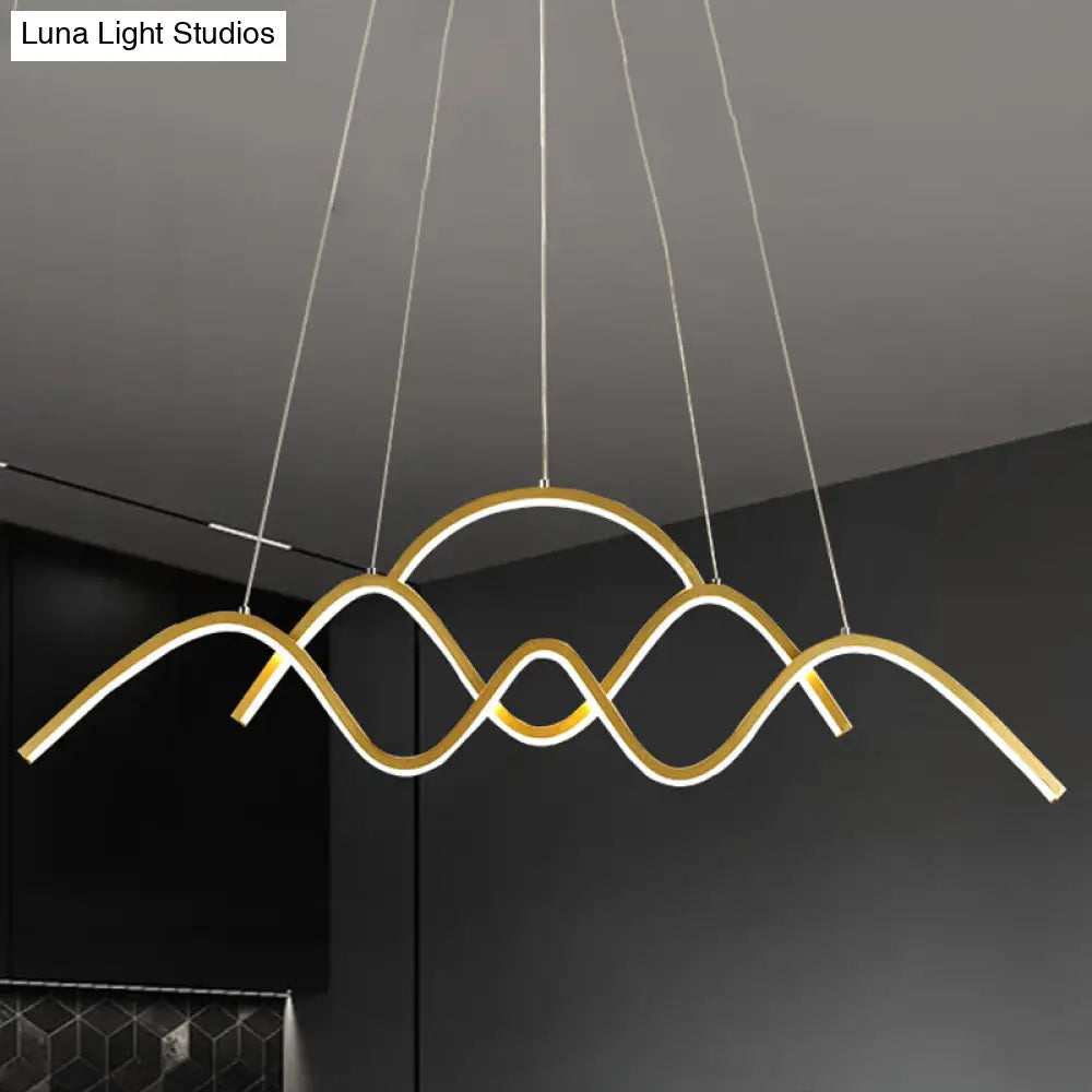 DecorBites™ Modern Gold Metal LED Island Light Fixture for Dining Room - Wave Design, White/Warm Light
