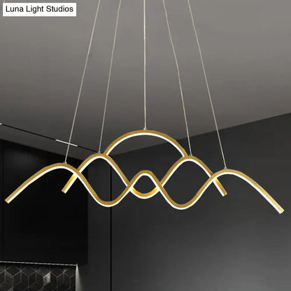 DecorBites™ Modern Gold Metal LED Island Light Fixture for Dining Room - Wave Design, White/Warm Light