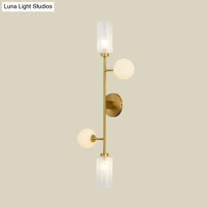 Modern gold metal pencil arm wall lamp with glass shades bedroom light
