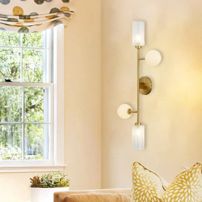 Modern gold metal pencil arm wall lamp with glass shades bedroom light