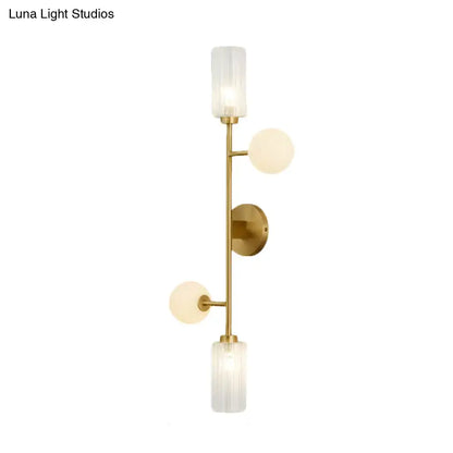 Modern gold metal pencil arm wall lamp with glass shades bedroom light
