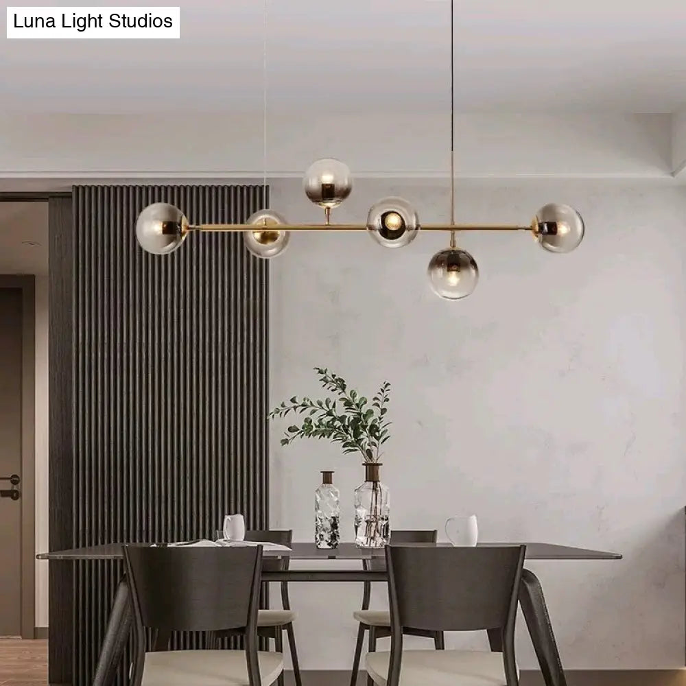 DecorBites™ Modern Gold Metal Pendant Lighting - Spherical Smoke Glass with 6 Lights for Dining Table and Islands