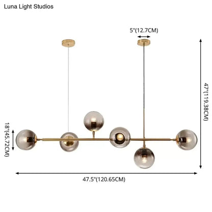 DecorBites™ Modern Gold Metal Pendant Lighting - Spherical Smoke Glass with 6 Lights for Dining Table and Islands