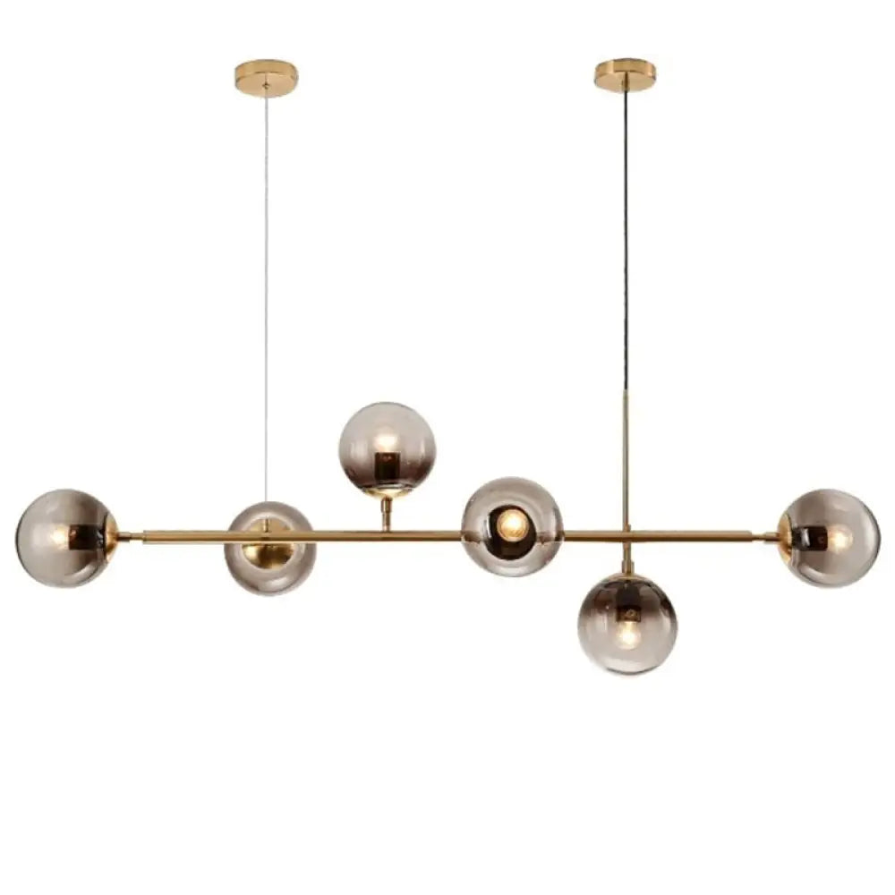 DecorBites™ Modern Gold Metal Pendant Lighting - Spherical Smoke Glass with 6 Lights for Dining Table and Islands