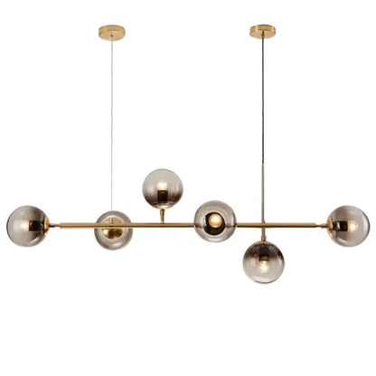 DecorBites™ Modern Gold Metal Pendant Lighting - Spherical Smoke Glass with 6 Lights for Dining Table and Islands