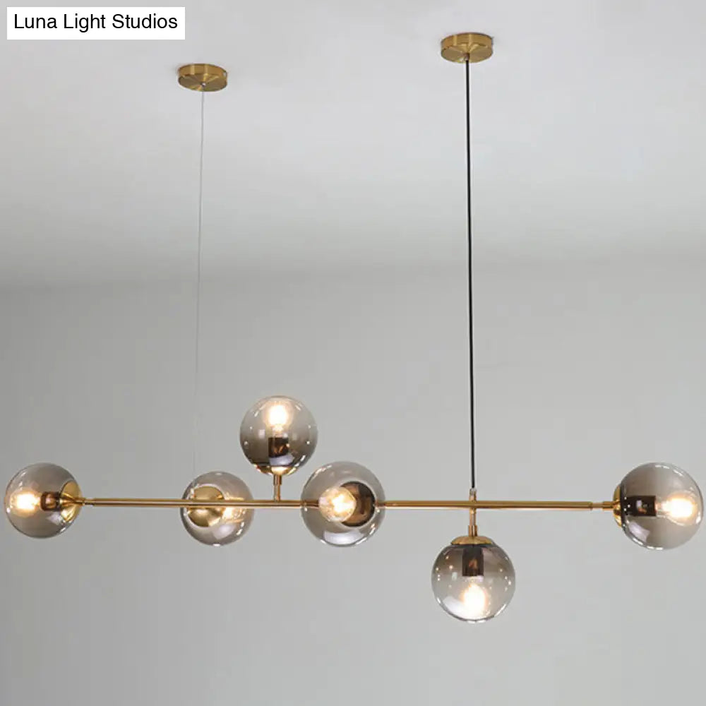 DecorBites™ Modern Gold Metal Pendant Lighting - Spherical Smoke Glass with 6 Lights for Dining Table and Islands