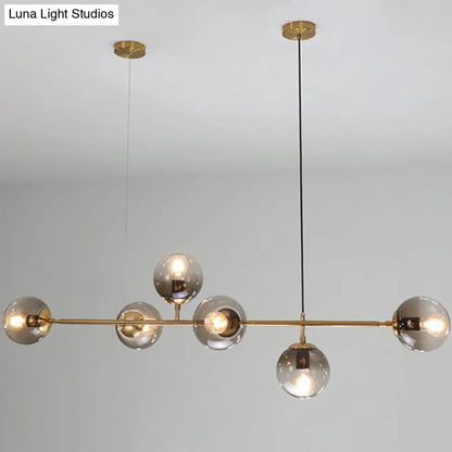 DecorBites™ Modern Gold Metal Pendant Lighting - Spherical Smoke Glass with 6 Lights for Dining Table and Islands