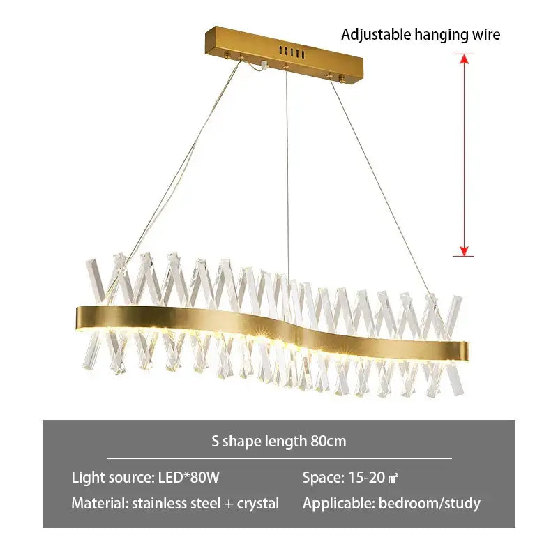Modern gold metal s shape lustre led pendant lamp dining room