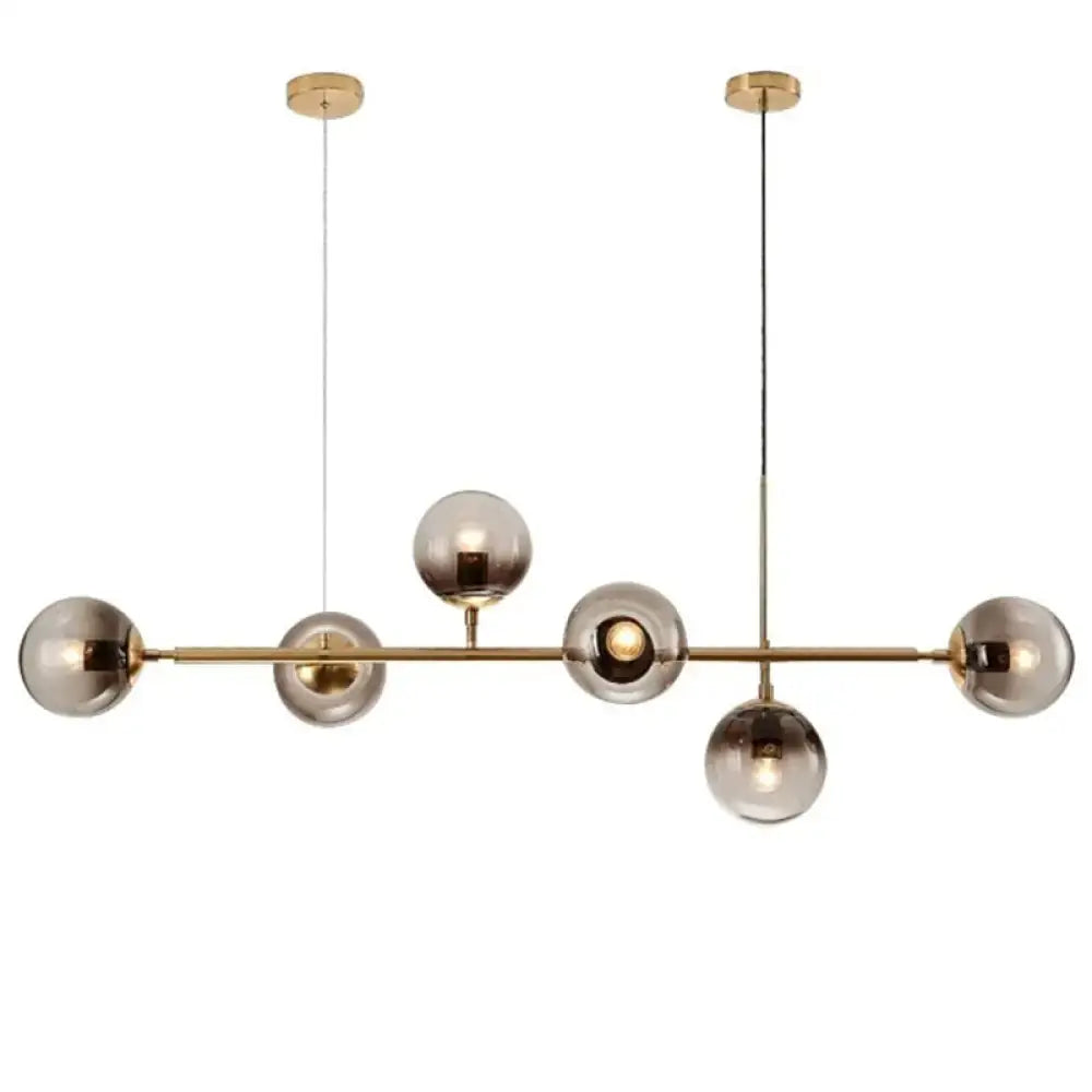 Modern gold metal smoke glass pendant lighting dining room 6 light