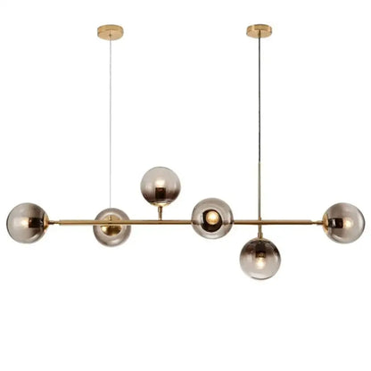 Modern gold metal smoke glass pendant lighting dining room 6 light