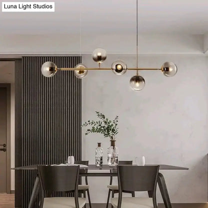 Modern gold metal smoke glass pendant lighting dining room 6 light