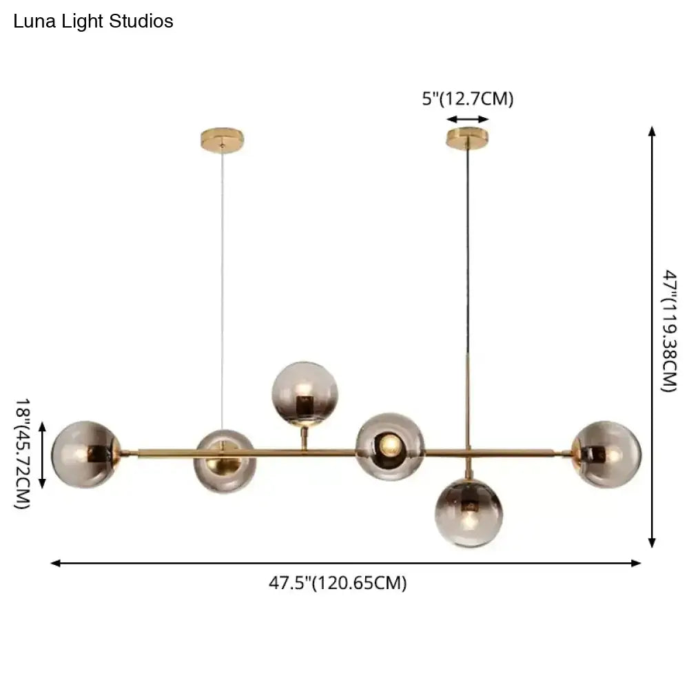 Modern gold metal smoke glass pendant lighting dining room 6 light