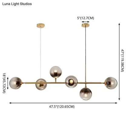 Modern gold metal smoke glass pendant lighting dining room 6 light