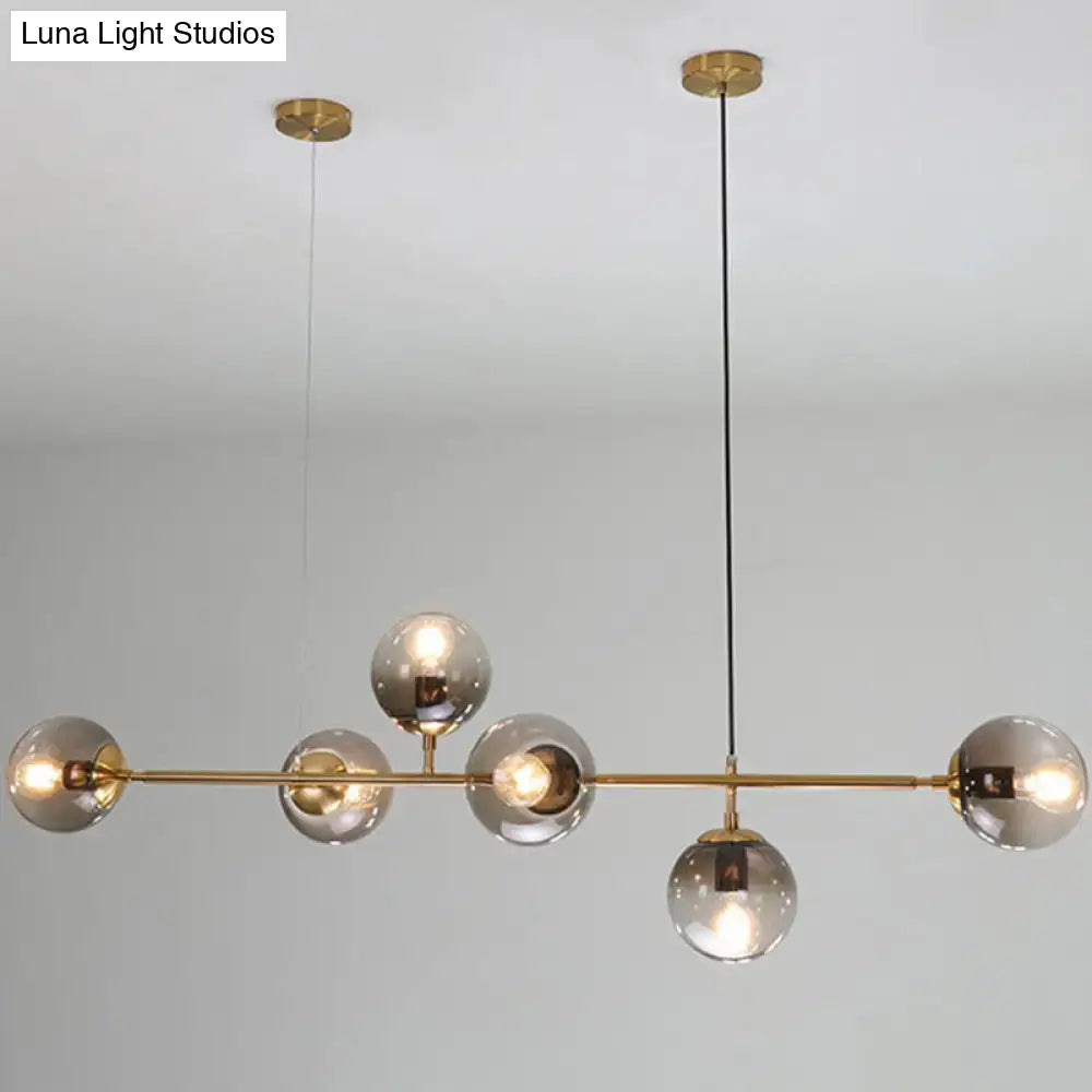 Modern gold metal smoke glass pendant lighting dining room 6 light