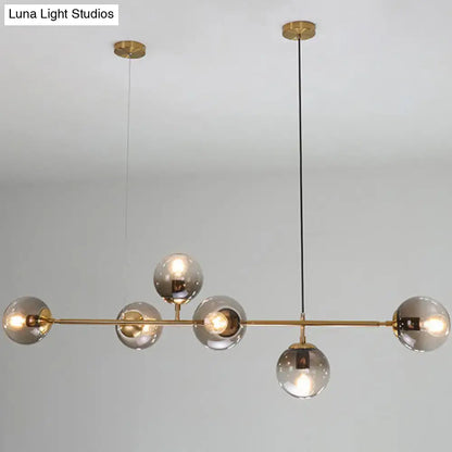 Modern gold metal smoke glass pendant lighting dining room 6 light