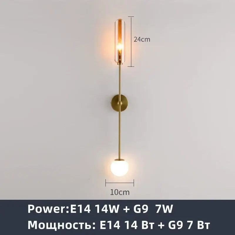 Modern gold metal wall light bedroom sconce with frosted globe