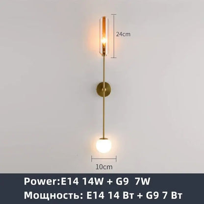 Modern gold metal wall light bedroom sconce with frosted globe