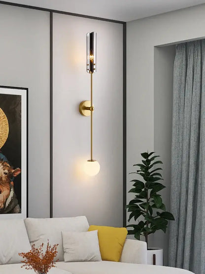 Modern gold metal wall light bedroom sconce with frosted globe