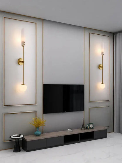 Modern gold metal wall light bedroom sconce with frosted globe