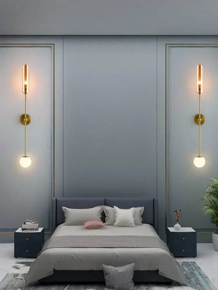 Modern gold metal wall light bedroom sconce with frosted globe